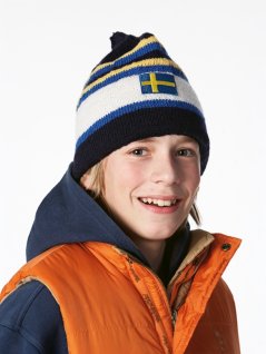 Stripete og mønstrede strikket lue