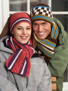 Heklet lue, pannebånd og skjerf