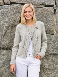 Strikket cardigan med hullmønsterkant