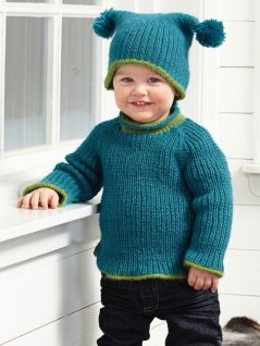 Ribbet cardigan og genser og lue