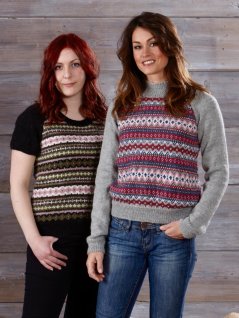 Mønstret strikket genser med korte og lange ermer