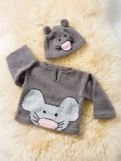 Genser og lue med musemotiv