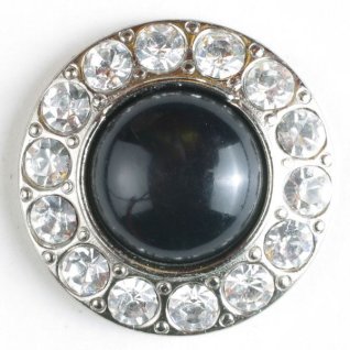 Strassknapp Sølv-Svart 20 mm