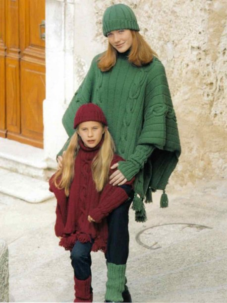 Poncho, lue, faux polo, håndledds- og benvarmere