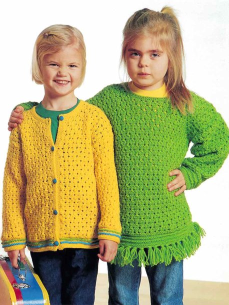 Teksturstrikket cardigan og genser med frynser