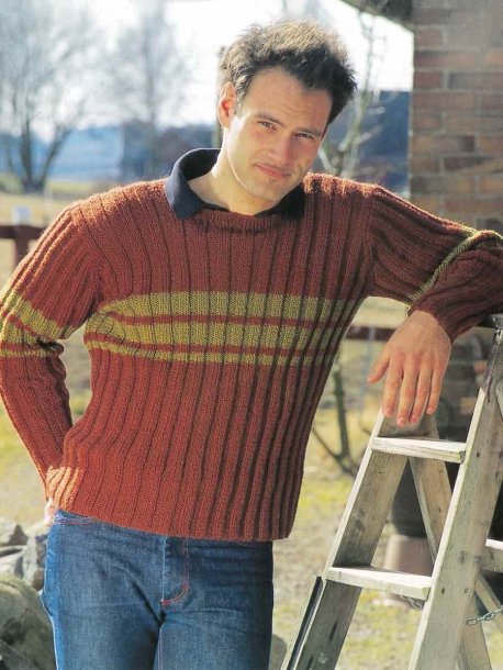 Ribbstickad herrpullover