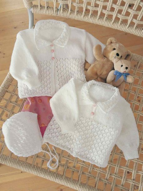 Genser, cardigan og lue