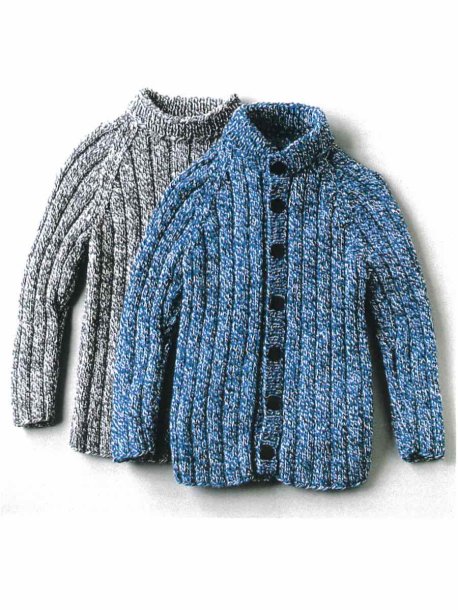 Raglan genser og cardigan i ribbestrikk