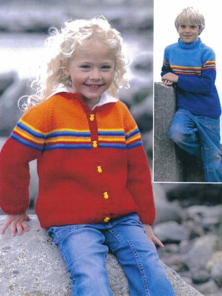 Raglangenser og cardigan med stripete kant