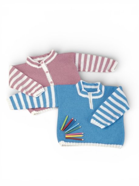 Ensfarget strikket genser og cardigan