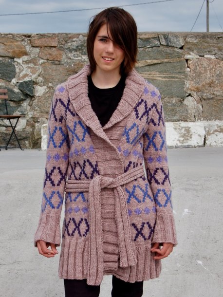 Mønstret lang cardigan