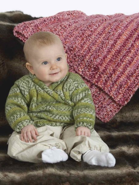 Genser med sjalhals, lue og teppe