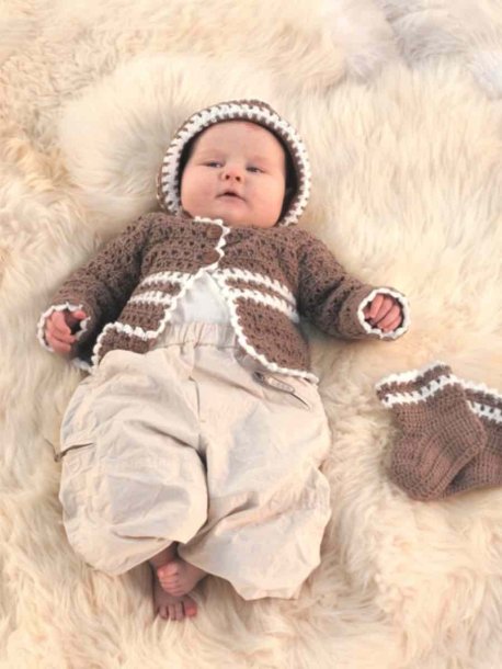 Hekle cardigan, lue og sokker