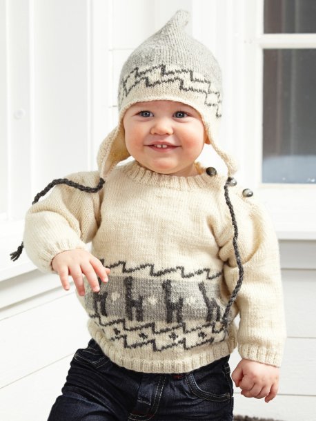 Cardigan, genser og poncho med lamaer, lue og sokker