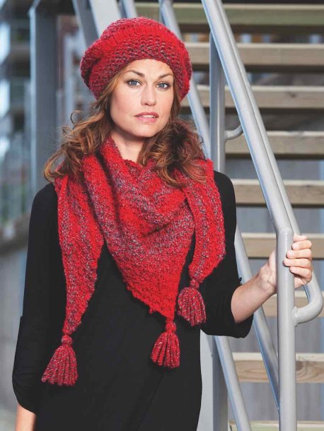 Mönsterstickad sjal och mössa