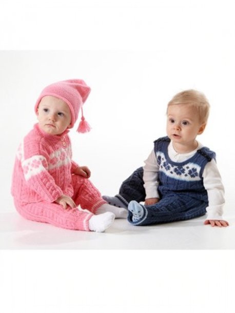 Genser med mønstret kant, bukser og lue