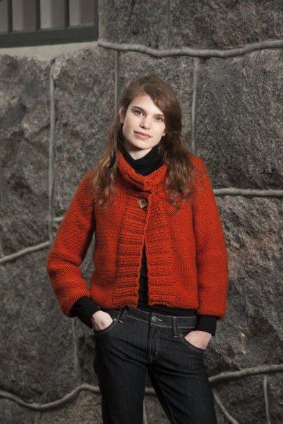 Cardigan med krage og bred strikk