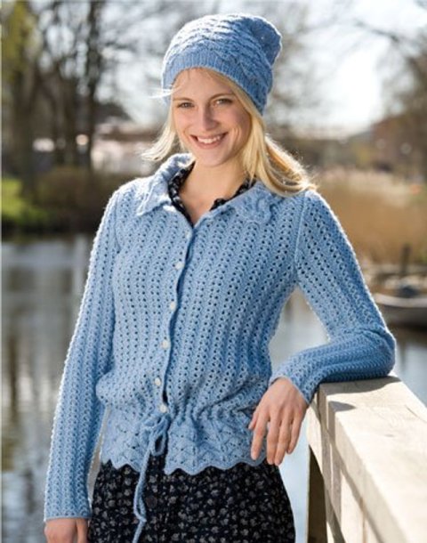 Mønstret cardigan og lue