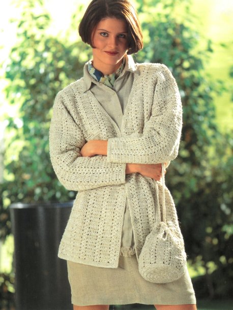 Heklet cardigan og veske